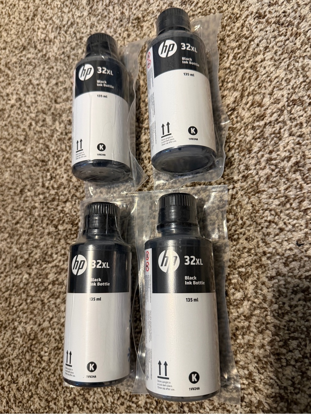 HP 32XL Black Ink Bottles 135ml 1VV24A Genuine Printer Ink Lot of 4